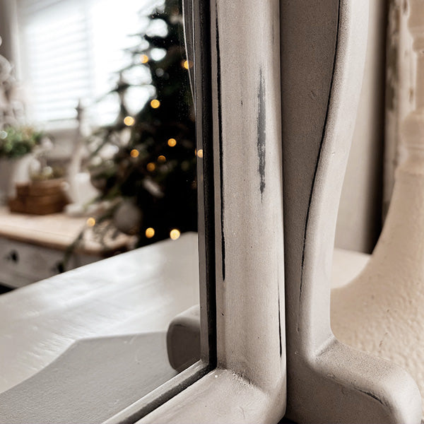 Distressed White Adjustable Wood Vanity Mirror