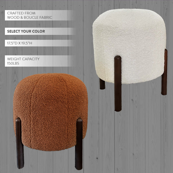 Plush Boucle Drum Ottoman, Choose Your Color