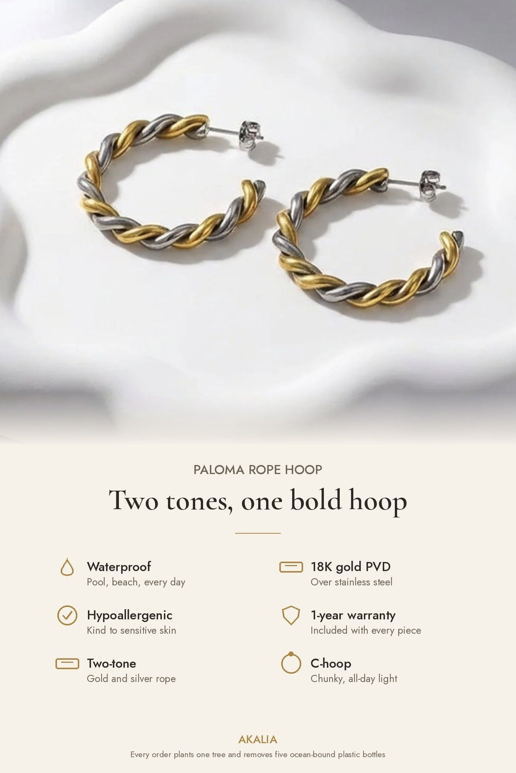 Paloma Waterproof Two-Tone Chunky Rope Hoop Earring