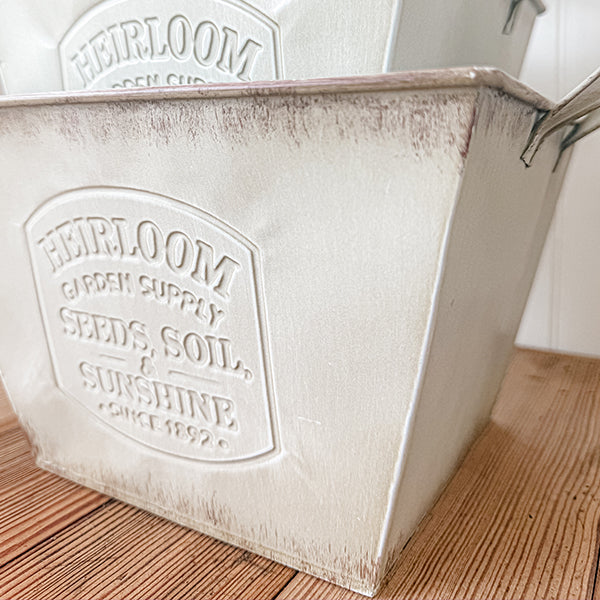 Vintage Inspired Heirloom Garden Supply Metal Planters, Set of Three