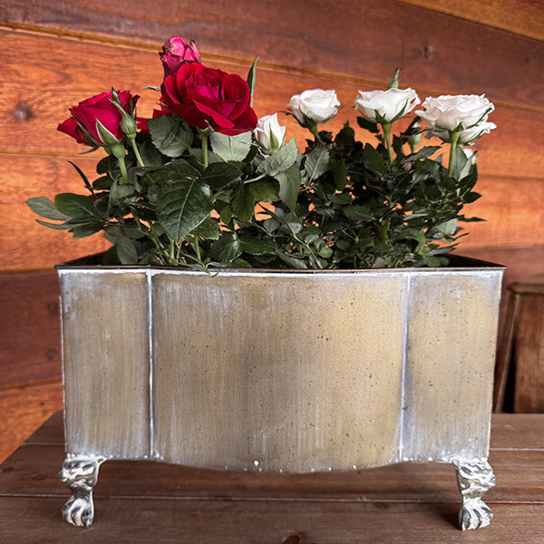 Aged Metal Footed Planters, Set of Two