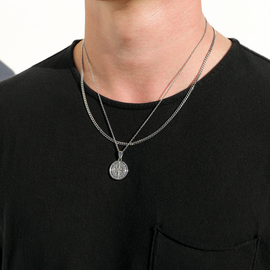 Compass Necklace Silver Set