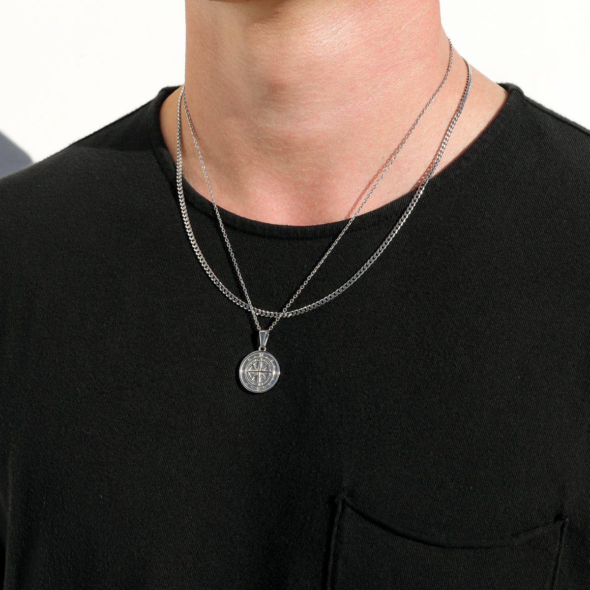Compass Necklace Silver Set
