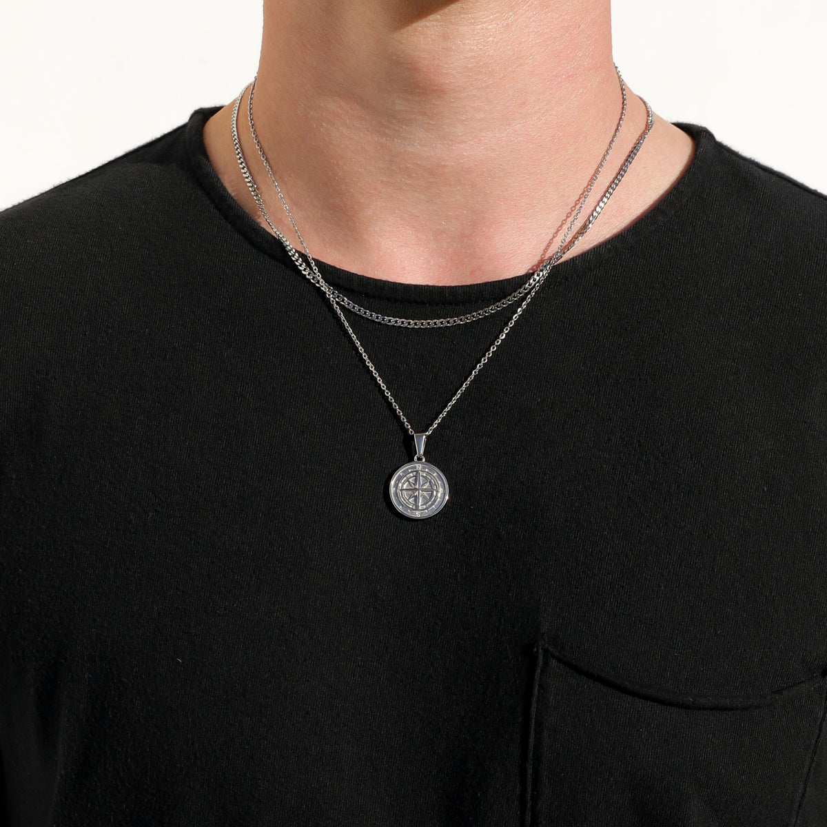 Compass Necklace Silver Set