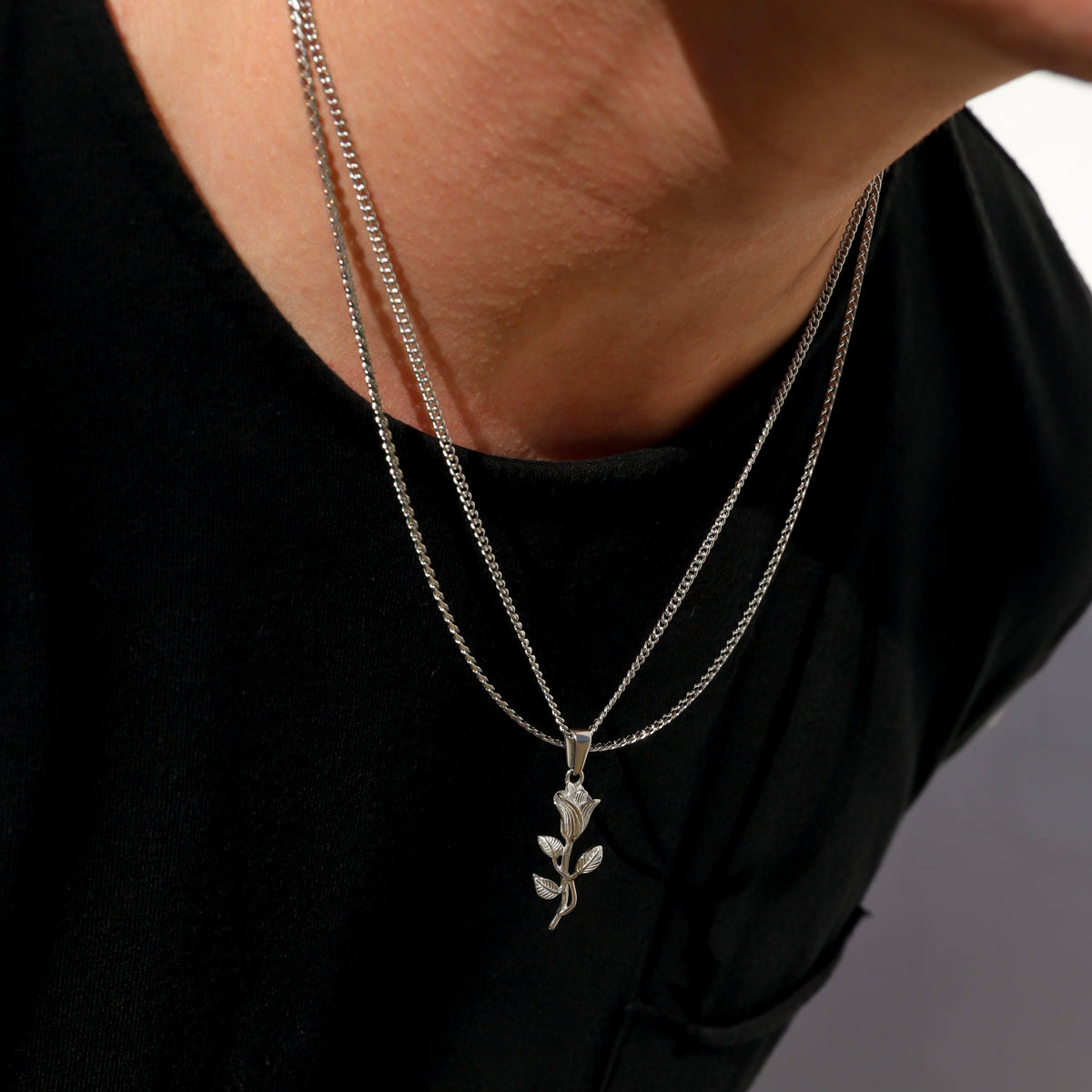 Rose Pendant Silver Set