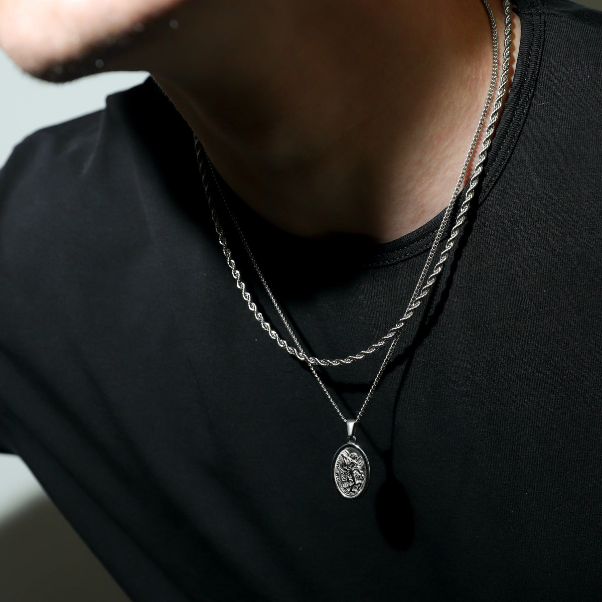 Saint Michael Pendant Silver Set