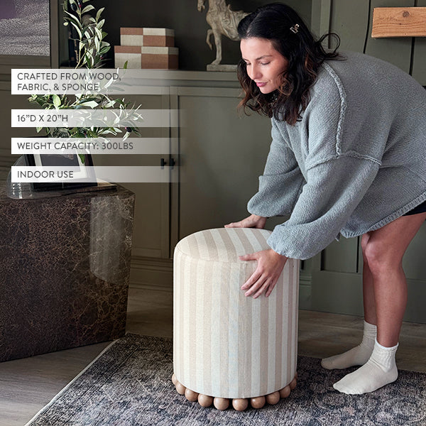 Striped Upholstered Stool Ottoman