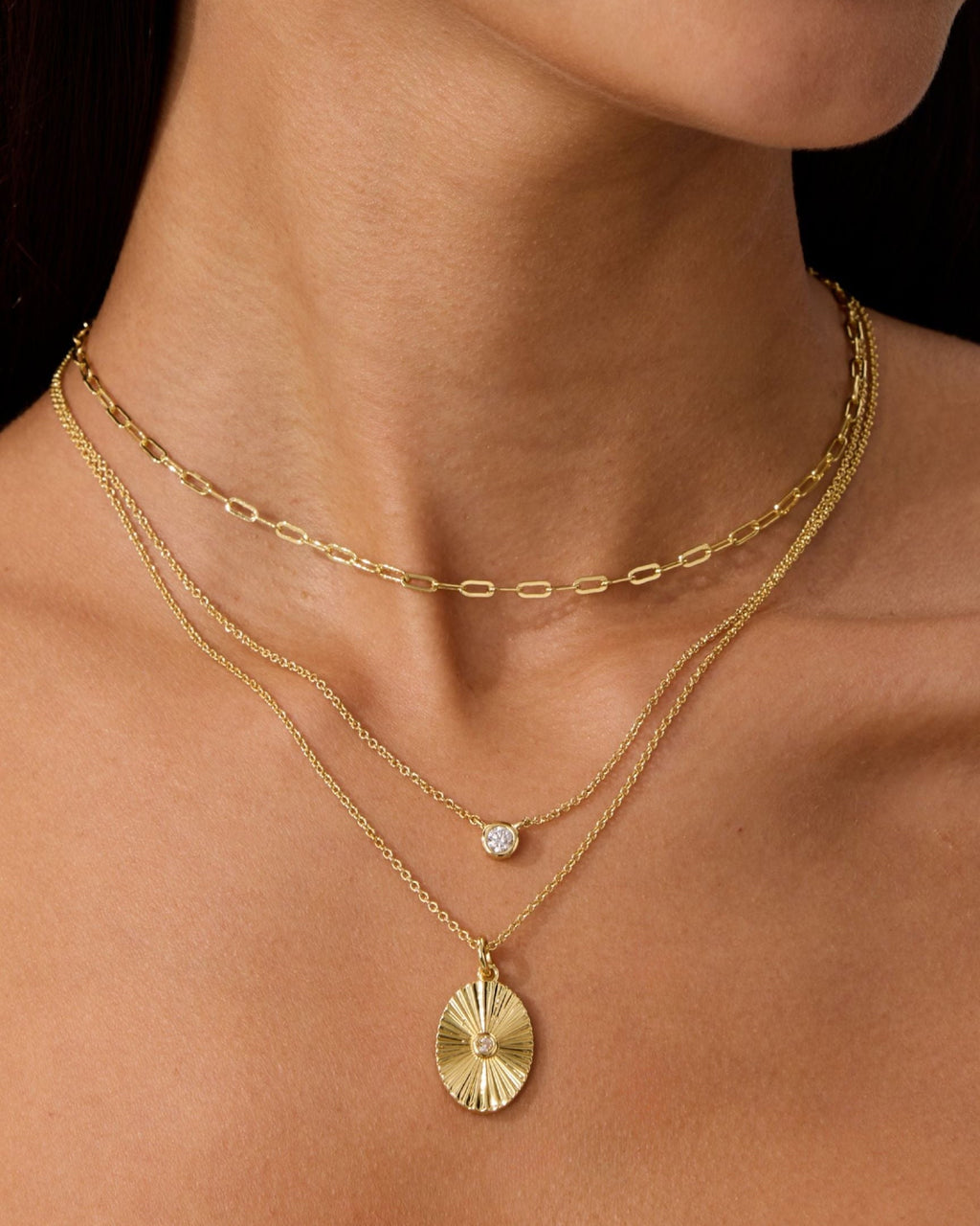 Gold Filled Oval Sun Necklace