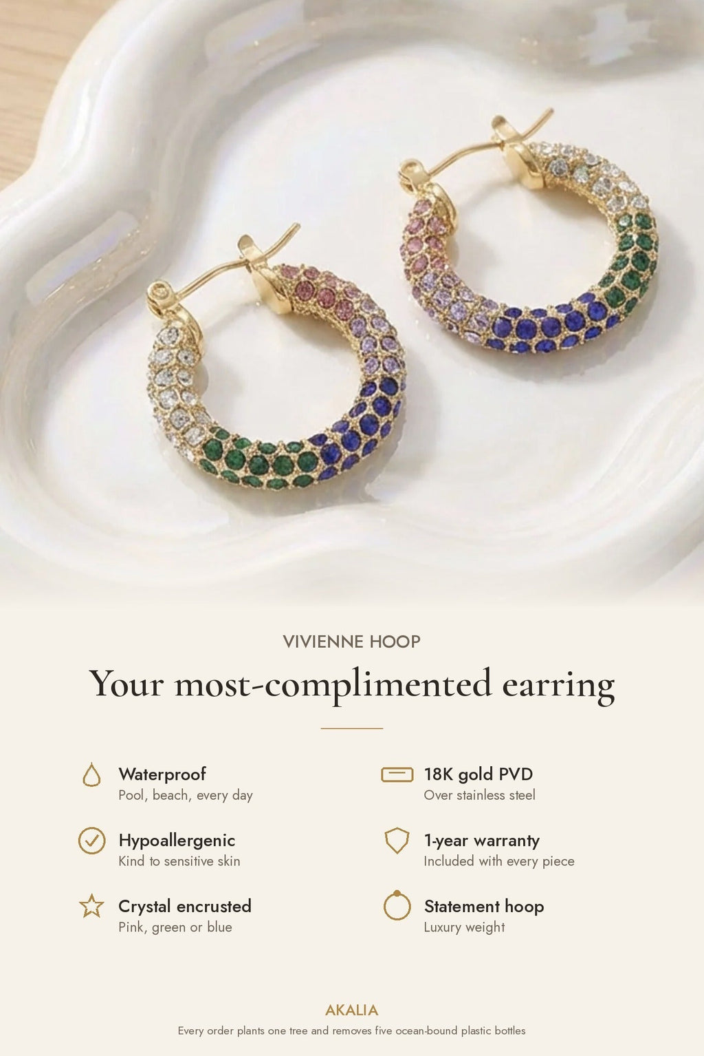 Vivienne Waterproof Rhinestone Statement Hoop