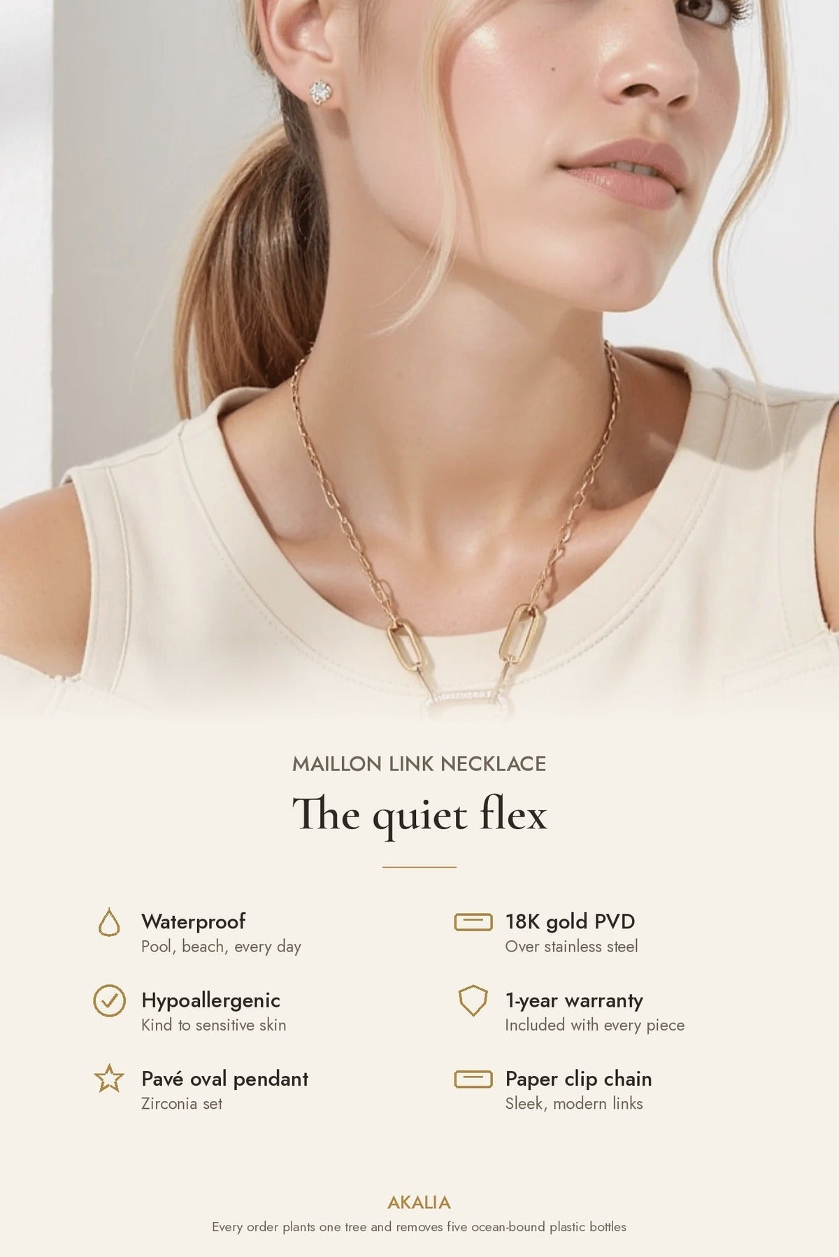 Waterproof 18K Gold and Diamond Maillon Link Necklace