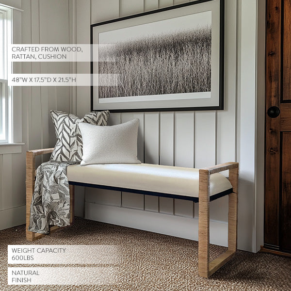 Woven Rattan Wooden Bench
