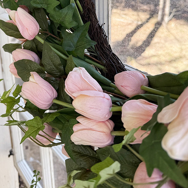 Faux Soft Pink Tulip Wreath